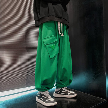 Green Waffle Lantern Pants Men Y2K Black Cargo Trousers Male Loose Casual Sweatpants Japanese Streetwear Hip Hop Pockets aidase-shop